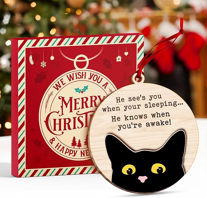 Black Cat Ornament - Black Cat Ornaments for Christmas Tree, for cat Lovers, Unique Funny Kitty Décors, Specialty 2025 Christmas Tree Ornaments, Ideal for Festivity