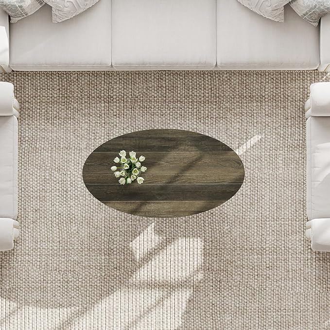 Manora Rustic Small Oval Coffee Table for Living Room, Narrow Wood Center Table with Shelf, Retro Style Coffee Table with Curved Metal Legs, Stable and Easy Assembly, Gray