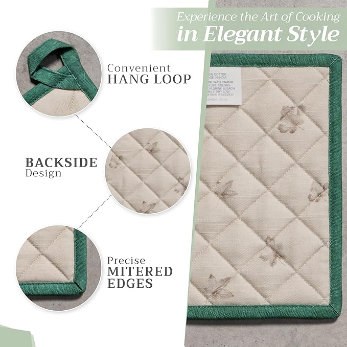 Maison d' Hermine Pot Holders 100% Cotton Heat Resistant Potholders 8" x 8" Hot Pads with Loop for Thanksgiving Christmas Decorations BBQ Cooking Baking Handling Hot Pans (Pack of 1, Recolte)