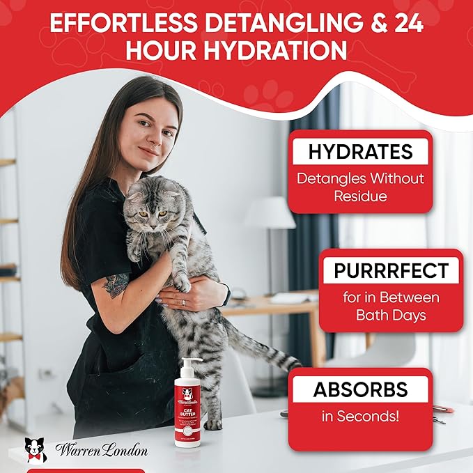 Warren London Cat Hydrating Butter | Unscented Leave-in Conditioner Lotion for Soft, Shiny Fur | Deep Moisture & Detangling for All Breeds