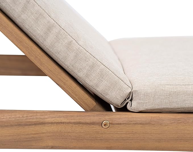 Christopher Knight Home Brolen Acacia Wood Chaise Lounge Chair Outdoor Set of 4, Patio Outdoor Chaise Lounge with Cushions, Adjustable Backrest Lounge Sofa, Wooden Sunbathing Pool Lounger, Teak+Beige