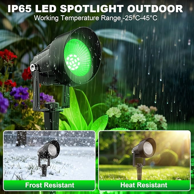 Christmas Green Landscape Spotlights, 14 LED Landscape Lighting with US Plug, IP65 Waterproof Outdoor for Tree Yard Garden Pathway Halloween Decor, 4 Pack