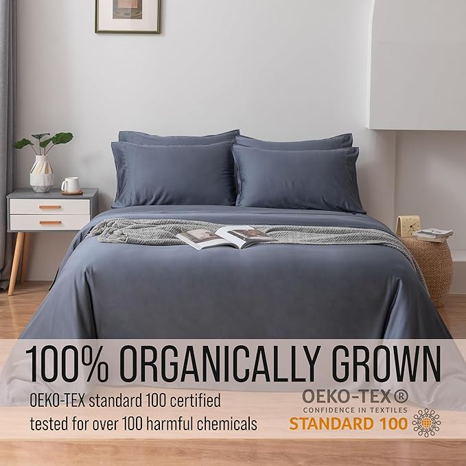 Bella Coterie 6 Piece Luxury Bamboo Viscose California King Size Sheet Set | 100% Organically Grown | Cooling for Hot Sleepers | 18" Deep Pocket | Soft & Hypoallergenic | 4 Pillowcases [Slate Blue]