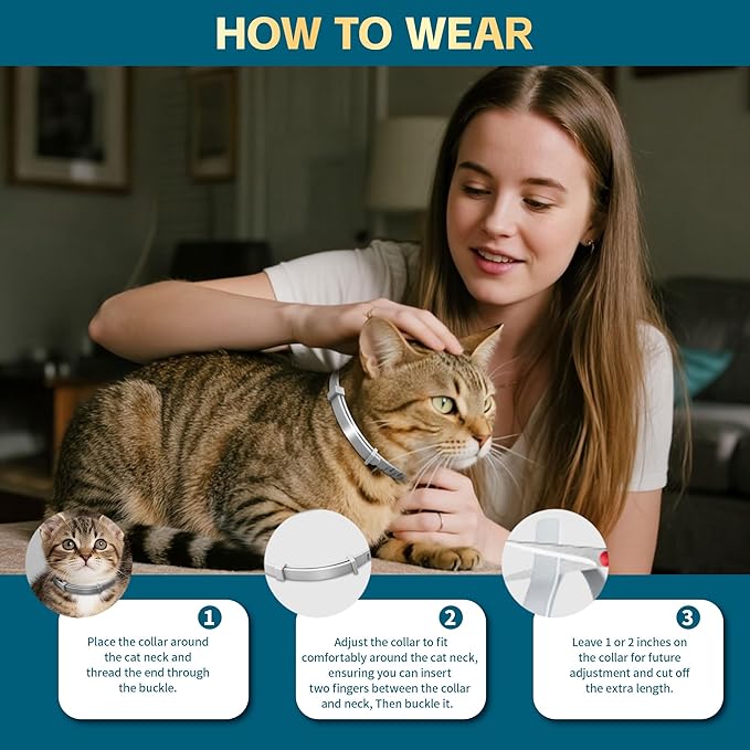 Flea and Tick Collar for Cats – 12-Month Protection – Adjustable & Waterproof – Safe, Long-Lasting Repellent for Fleas, Ticks, Lice & Mosquitoes – Fits Small, Medium & Large Cats 2pack