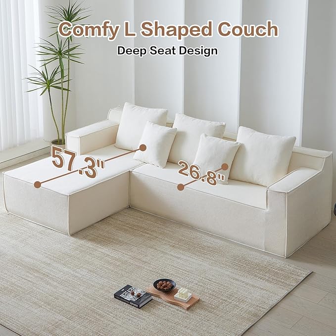 Boneless Couch, Memory Foam Couch in a Box, 101" Modular Sectional Couches Velvet Fabric, Modern Sofa with Deep Seat, Compressed Sofa for Living Room, Bedroom