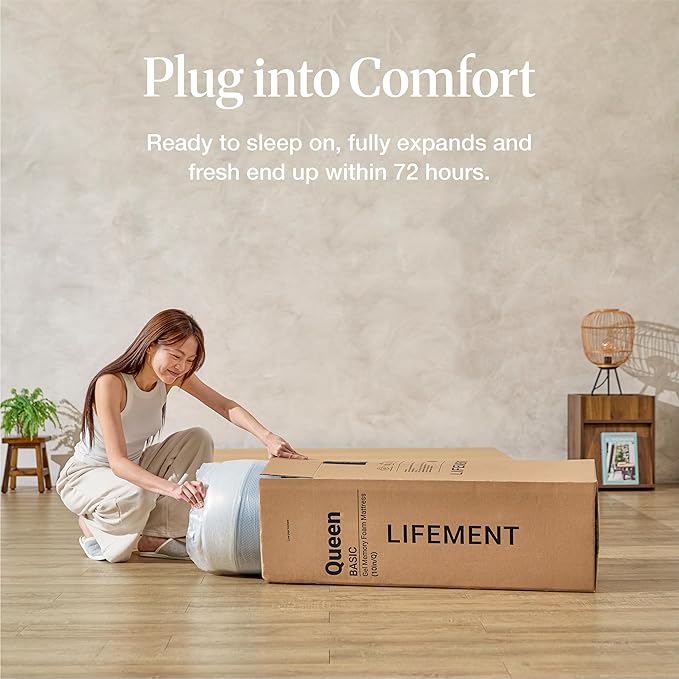 LIFEMENT Basic Twin Cooling Gel Infused Memory Foam Mattress in a Box | Medium Firm Bed, Fiberglass Free, Certified Pressure Relief Foam, Cooling Comfort Sleep, 12 Inch