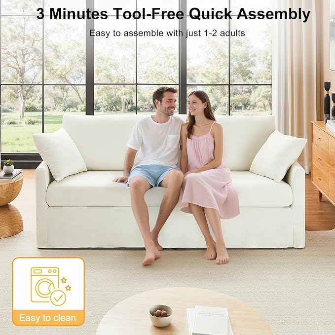 85" Chenille Sofa Couches for Living Room, 3 Seater Sofa with 2 Pillows, Modern Couches Tool-Free Setup, Comfy Oversized Loveseat with Medium Firm Cushions for Small Spaces, Apartment