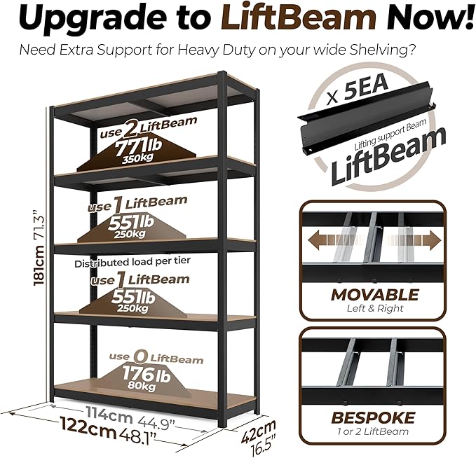 HOMEDANT House 48.1" W 5 Tier Heavy Duty Garage Shelving Adjustable Metal Rack Storage Shelves Standing Shelf Unit Organizers Industrial Warehouse Basement Black 1Pack