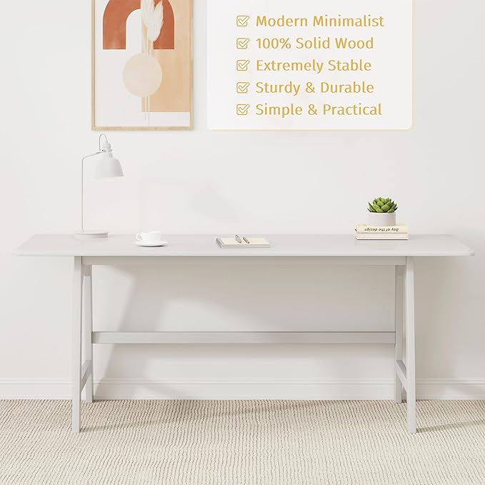 IOTXY Solid Wood Writing Table - 60" W x 24" D Minimalist Computer Desk for Home Office, Work, Study, Creativity, and PC Workstation, White