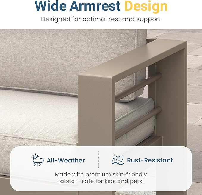 Wisteria Lane Patio Furniture Metal Loveseat, Metal Outdoor Chairs with Upgraded Cushions, All-Weather Outdoor 2 Seats Sofa Couch for Balcony, Garden, Deck, Backyard, Khaki