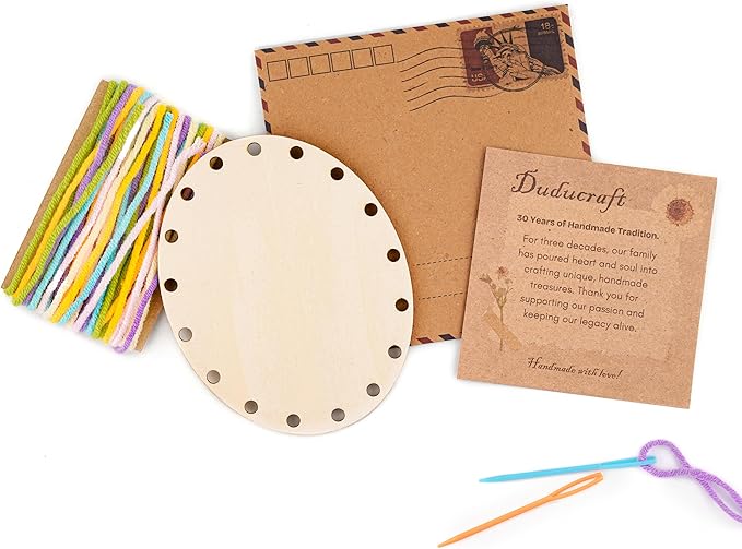 Easter Egg Ornaments for Tree 1x Pre-Cut Wooden Craft, 6X Yarn Colors 2X Needles, Craft kit for Hanging, Easter Gifts Christian Ornaments, Catholic Decor, He is Risen (1, Egg)