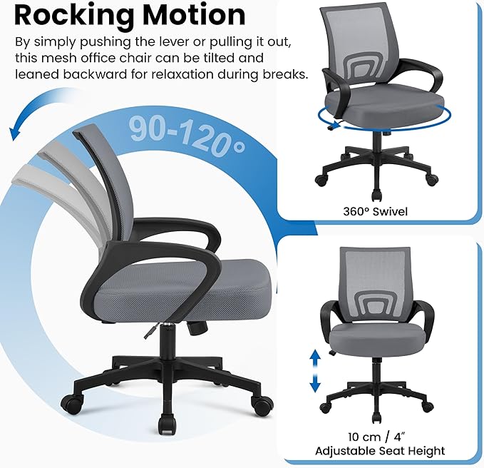 Yaheetech Mid Back Office Chair Executive Task Swivel Rolling Gaming Chair with Lumbar Support and Armrests Rolling Casters, Dark Grey