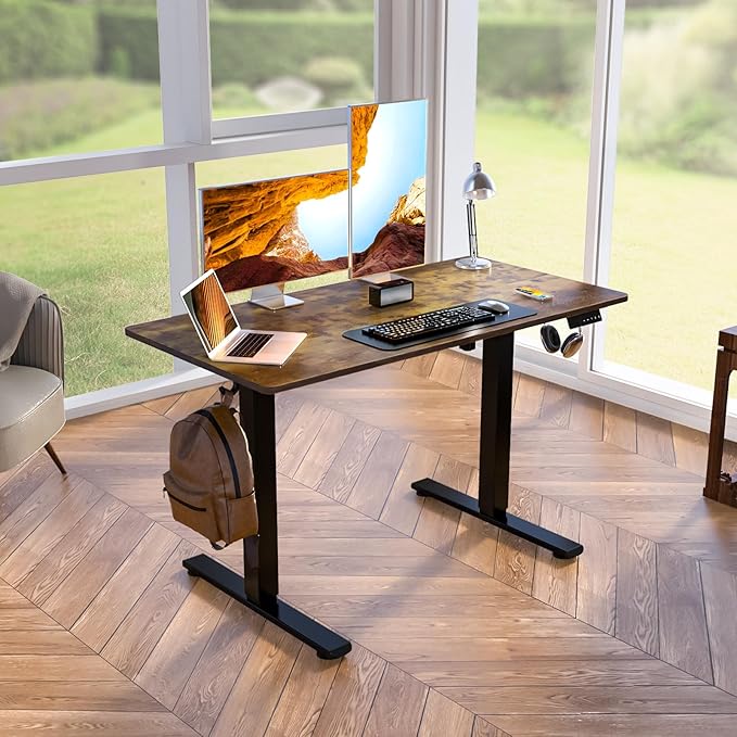 Kingant Standing Desk Height Adjustable Electric Stand Up Desks [48 x 24 Inch] - Ergonomic Sit Stand Desk Rising Desks for Home Office Computer Desk Stand Desk Workstation with Cable Management