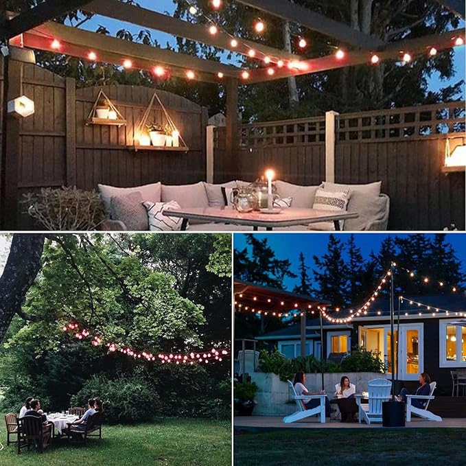 40FT LED Outdoor String Lights Waterproof, G40 Globe for Patio With 27 Edison Vintage Shatterproof Bulbs, Connectable Backyard Lighting for Garden, Bistro, Porch, Cafe