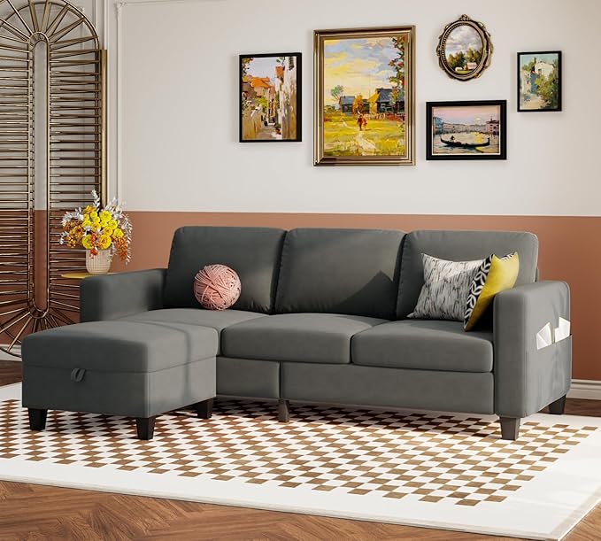 79''Couches for Living Room,Cloud Couch Sectional,L-Shaped 4-Deep Seat Sofa,Removable Cover,Suitable for The Living Room, Apartment or Bedroom,Office-Light Gray