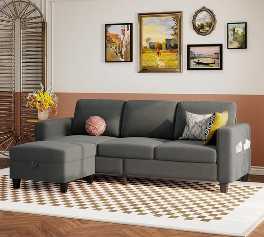 79''Couches for Living Room,Cloud Couch Sectional,L-Shaped 4-Deep Seat Sofa,Removable Cover,Suitable for The Living Room, Apartment or Bedroom,Office-Light Gray