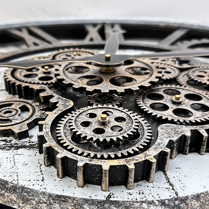 HOIBAI Large Wall Clock Clocks for Living Room Decor Oversized 30 Inch Wall Decor Farmhouse Vintage Rustic Industrial Roman Big Chic Home Decor Wall Clock for House Bedroom, Moving Gears Clock