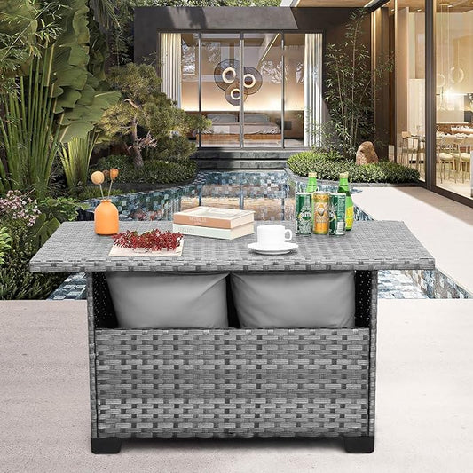 Outside Patio Table 46 Inches Outdoor Coffee Table with Storage Outdoor Dining Table, Grey