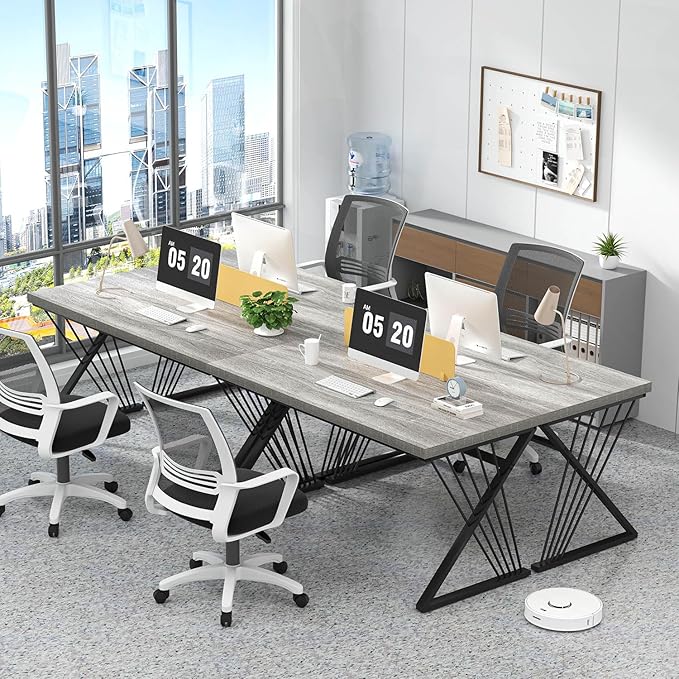 FOLUBAN Modern Desk, Rustic Wood and Metal Computer Desk for Home Office, Simple Study Writing Gaming Table for Bedroom Living Room, Light Grey, 53 Inch