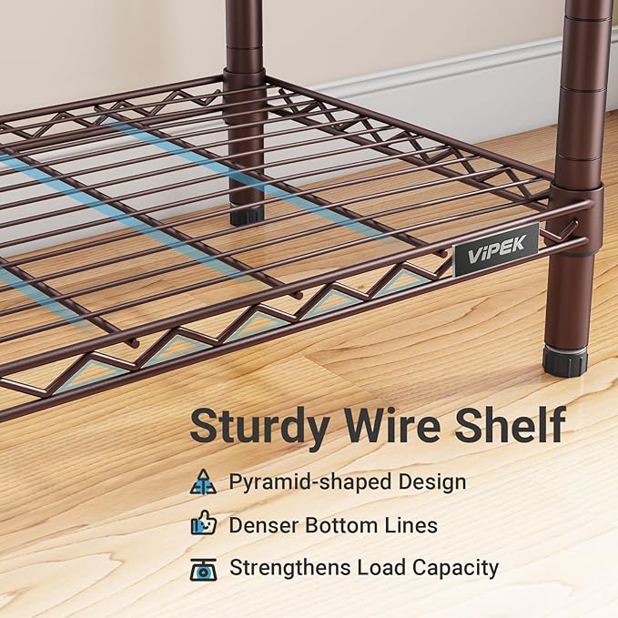 VIPEK R2 Plus Rolling Clothes Rack for Hanging Clothes Heavy Duty Clothing Rack 3 Tiers Adjustable Metal Wire Shelving Garment Racks with Side Hooks, Closet Organizers and Storage Wardrobe, Bronze