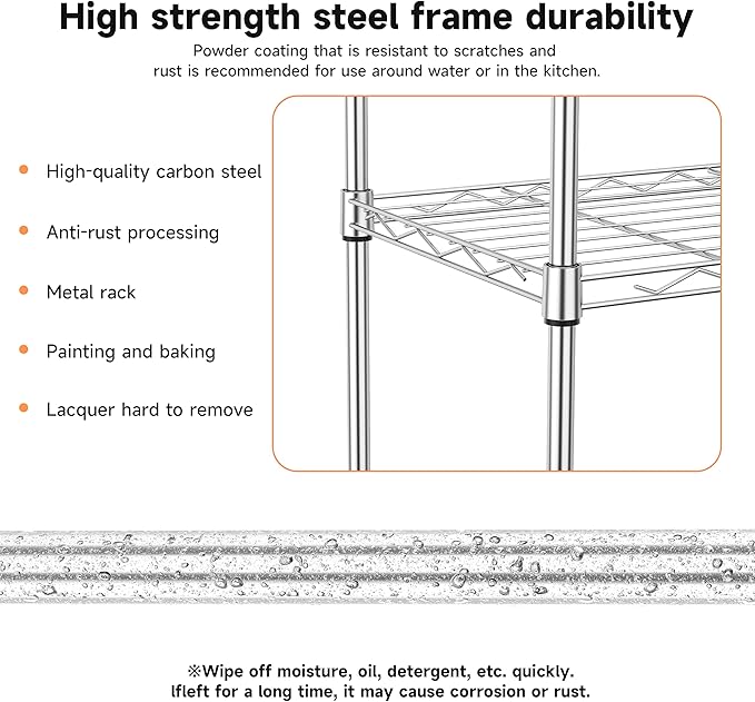 IZEUK 3 Tier Metal Wire Shelving Rack Storage Shelves for Kitchen, Bedroom, Living Room or Laundry Room, Chrome, 17.7" W x 11.8" D x 28.8" H