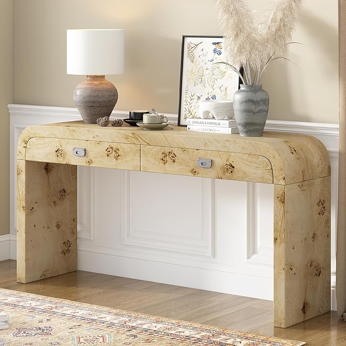 Merax Entryway Console Table, with 2 Storage Drawers, Retro Style/Wood Frame/Behind Couch & Sofa, Natural