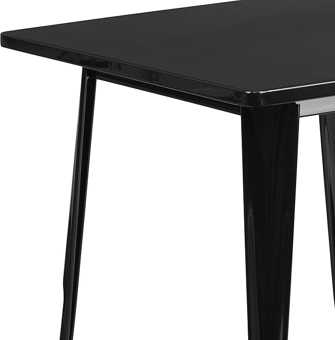 EMMA + OLIVER Commercial Grade 31.5" Square Black Metal Indoor-Outdoor Table