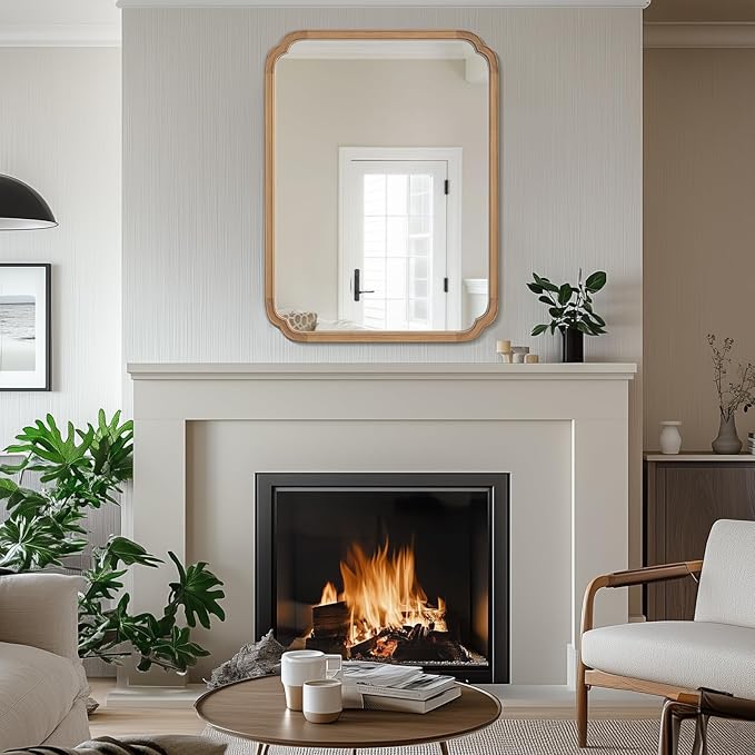 WallBeyond 30" x 40" Rounded Corner Arch Wall Mirror with Wood Frame for Entryway, Living Room or Bedroom Home Decor - Light Woodgrain [30 x 40 inches, Honey-Colored]