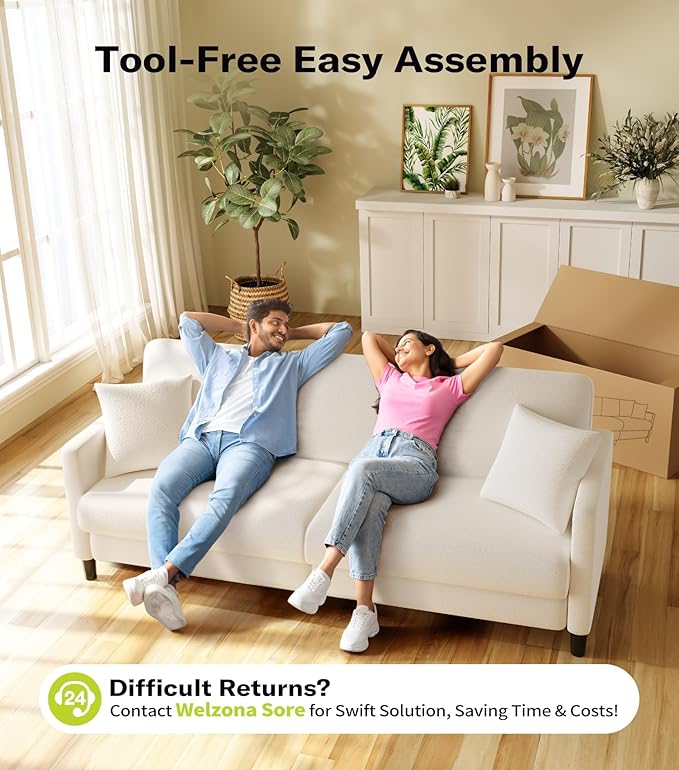 83" Couches for Living Room, Comfy Sofas for Living Room, Teddy Sofa Couch, Tool-Free Setup Loveseat Sofa, All-Wood Love Seat Couches, Small Couch 2 Pillows Included, Beige