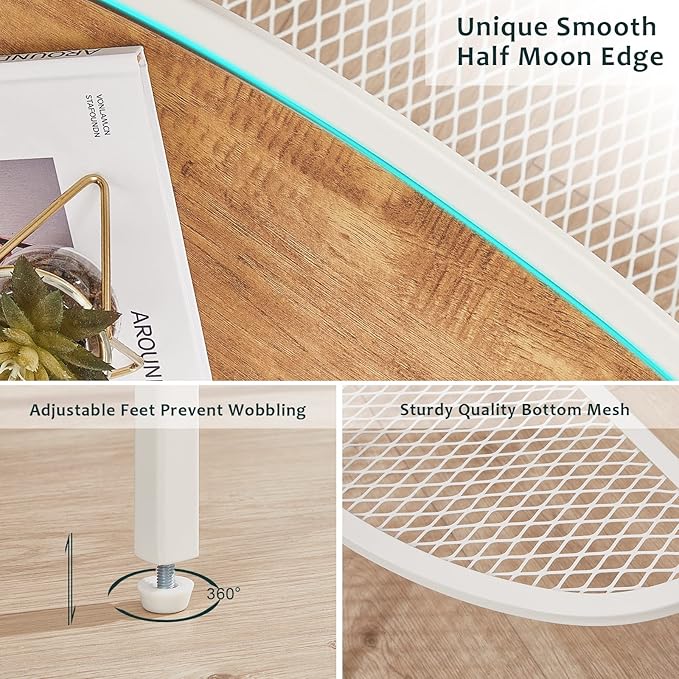 SAYGOER Console Table 2 Tier Narrow Entryway Table with Storage Shelves Half Moon Sofa Couch Table Small Entry Way Tables for Living Bedroom Hallway Office Easy Assembly, Oak White