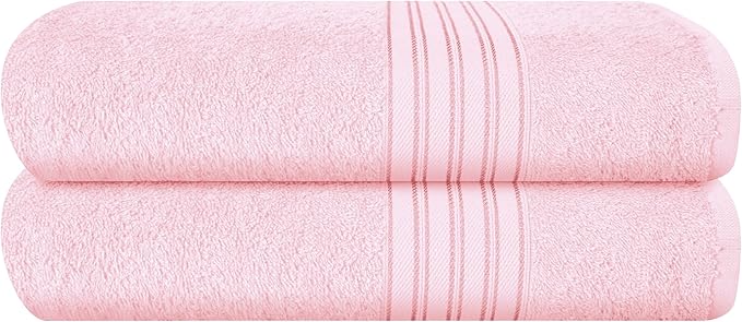 BOUTIQUO 100% Cotton 2 Pack Bath Towel Set 28x55 inches, Eco-Friendly Large Bath Towels, Compact Quickdry Lightweight Soft & Highly Absorbent Bath Towel, Ideal for Everyday Gym Travel Camp Pool - Pink