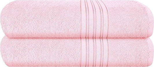 BOUTIQUO 100% Cotton 2 Pack Bath Towel Set 28x55 inches, Eco-Friendly Large Bath Towels, Compact Quickdry Lightweight Soft & Highly Absorbent Bath Towel, Ideal for Everyday Gym Travel Camp Pool - Pink