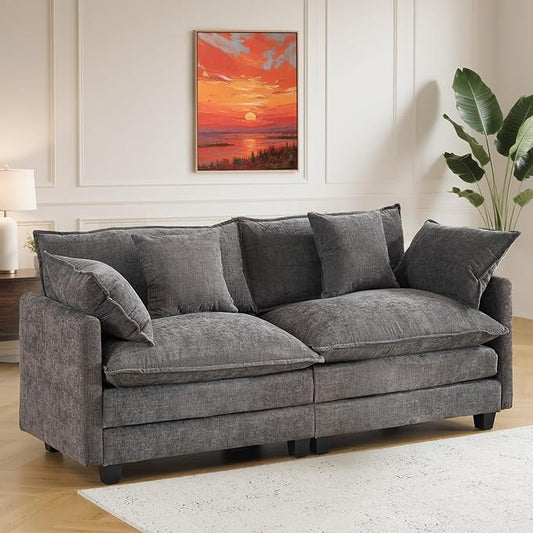 77" Cloud Sofa Loveseat & Couch｜Small 2-Seater Chenille Sectional Sofa with 29.1" Deep Seat｜FSC Certified Solid Wood & Metal Frame｜Easy Assembly & 1YR Guarantee｜ for Apartment Living Room｜Grey
