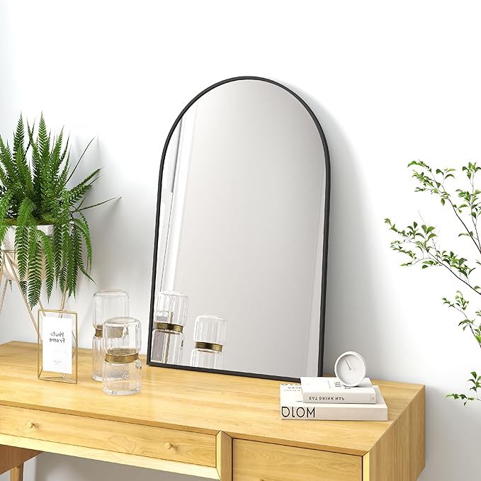 30x20 Arch Mirror Rectangle Wall Mounted Hanging or Against Wall Aluminum Alloy Metal Frame Dressing Make-up Mirrors for Entryway Bedroom Bathroom Living Room 30 20 inch Black