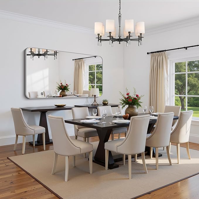 FORBATH 30x55 Inch Silver Bathroom Mirror for Over Sink, Large Rectangular Wall Mirror with Metal Frame, Rounded Corners for Bathroom, Bedroom, Entryway Decor (Horizontal or Vertical)