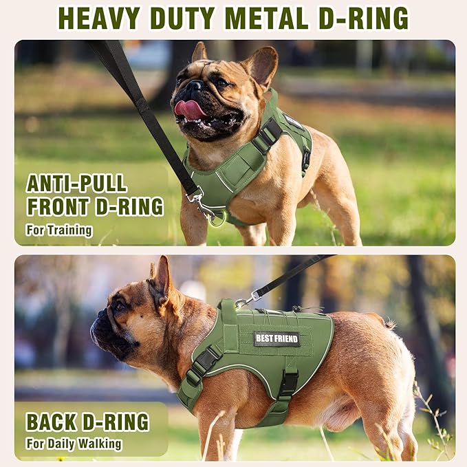 Tactical Dog Harness Medium Sized Dog,No Pull Military Dog Vest with Handle&Molle,Reflective Heavy Duty Pet Harness for K9 Working Walking Hiking Training Green M