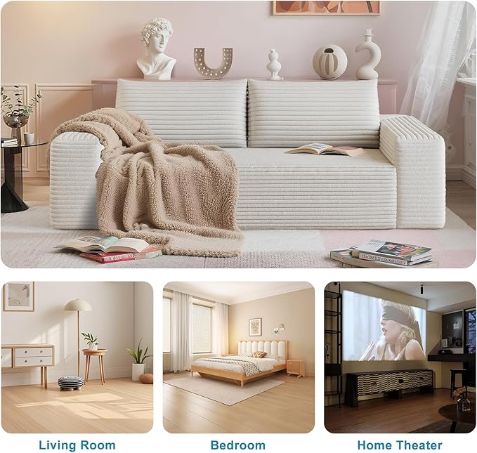 Saiveina 71" Corduroy Loveseat Sofa, Deep Seat Comfy Couch with Backrest and Armrests, No Assembly Required Sofa Couch for Living Room Bedroom Apartment, White