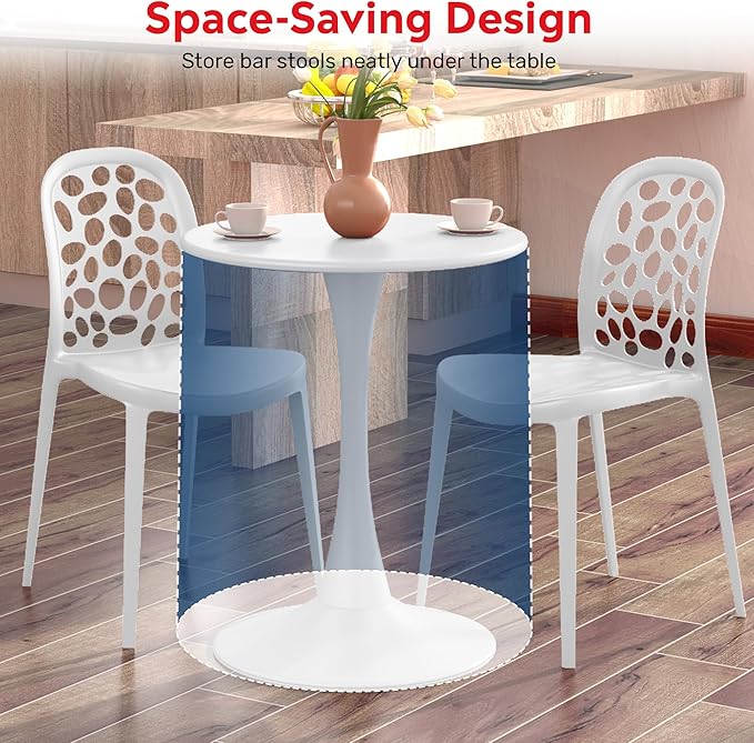 Costaelm Small Dining Table, Round PP Outdoor Table, Weather Resistant Balcony Table for Outside Poolside Deck Lawn Garden Backyard, White