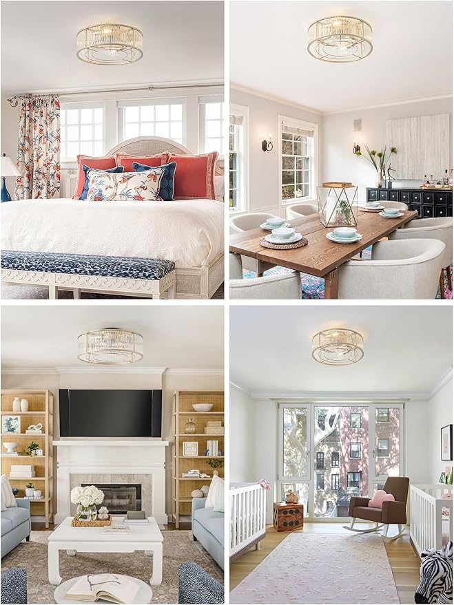 God Crystal Ceiling Fans with Lights, 20" God Mid-Century Ceiling Fan with Light Flush Mount, Modern with 6 Speeds, Remote Control for Bedroom, Nursery, Living Room