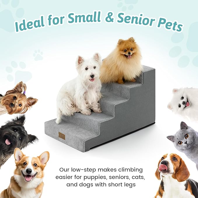 Slope Dog Stairs 15.7" H, Pet Steps for Couch Sofa Chair, Ramp for Small Dogs Puppy Cats Seniors with Removable Washable Cover, 4 Step, Grey