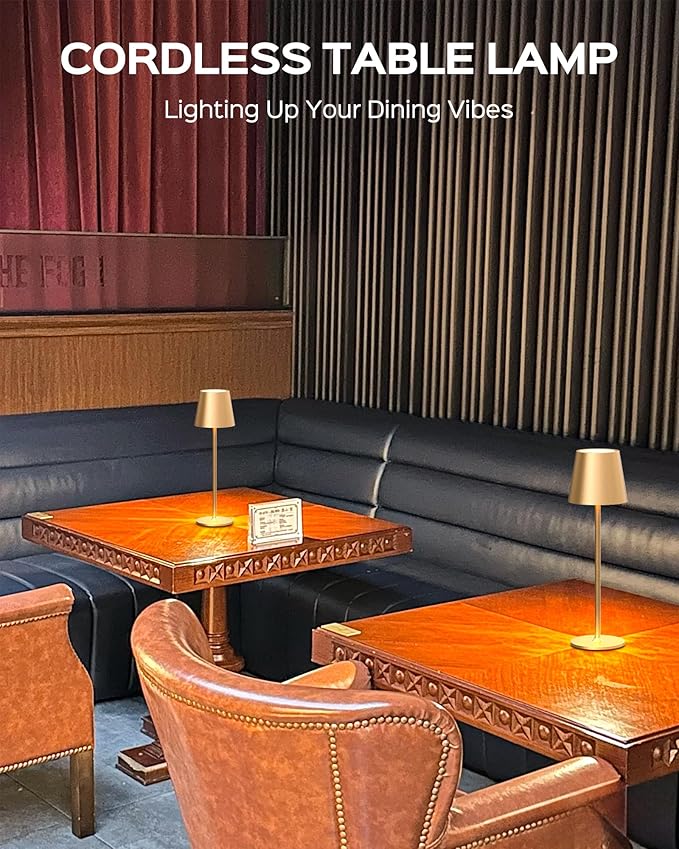 JACKYLED Cordless Table Lamps Rechargeable, 3 Adjustable Height, 5000mAh Battery Operated, 3 Colors Smooth Dimming, Portable LED Waterproof Gold Lamp for Dining, Bedroom, Outdoor (2 Pack)