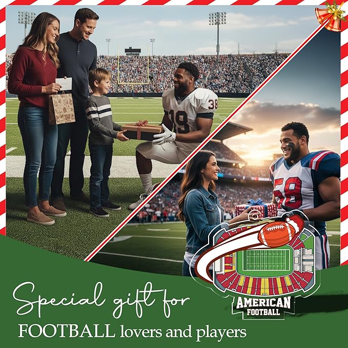 Football Christmas Ornaments 2025 - Acrylic Football Ornaments for Christmas Tree - Sports Themed Hanging Decor for Friends, Sport Player, Coaches, Teammates, Fans -Tree Decor Keepsake for Enthusiast