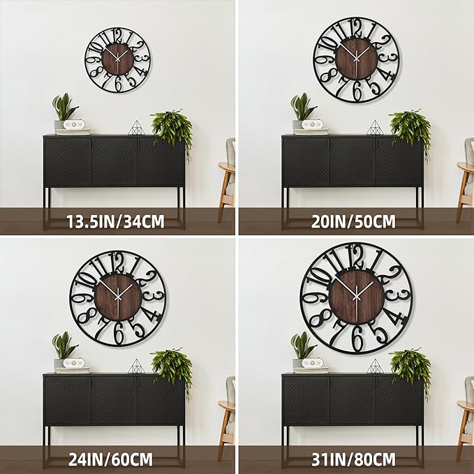 Large Wall Clock for Living Room Decor, 32 Inch Non Ticking Silent, Battery Operated Modern Vintage Oversized Wall Clock for Bedroom Kitchen