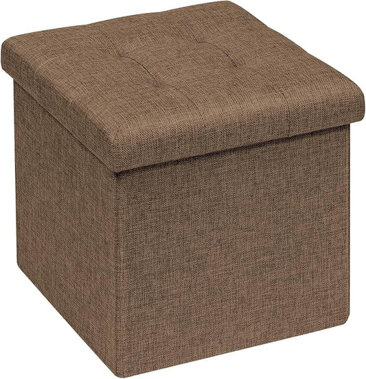 B FSOBEIIALEO Storage Ottoman Cube, Folding Footrest for Living Room Seat, 12.6"X12.6"X12.6" (Linen Brown)