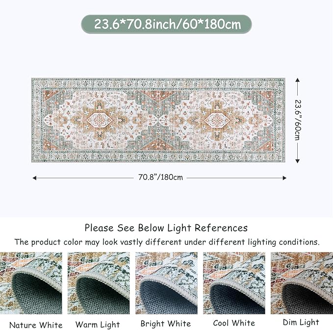 Moynesa Ultra-Thin Washable Runner Rug - 2x6 Bathroom Runner Washable Laundry Room Rug Printed Entryway Carpet Runner, Vintage Pet Friendly Low Pile Runners for Living Bedroom Kitchen, Beige/Gold