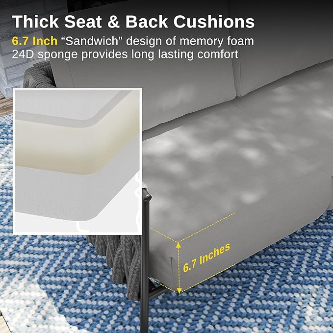 EAST OAK Life Chatter Outdoor Sofa, Outdoor Furniture 3 Seats with Waterproof Thick Cushions, Modern Patio Sofa Deep Seating for Outdoor Garden Porch Blackyard, Earth Black & Misty Grey