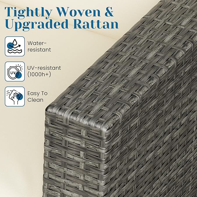 Outdoor Patio Furniture Set, Rattan Outdoor Sectional Furniture, Patio Conversation Sets for Balcony, Porch, Backyard, Deck, Garden, Dark Grey