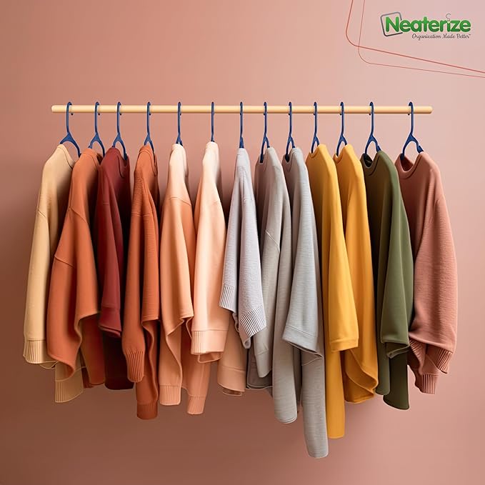 NEATERIZE Clothes Hangers Plastic 100 Pack for Adults - Plastic Hangers, The Perfect Coat Hanger and Space Saving Clothes Hangers for Closet, Percheros Ganchos para Colgar Ropa Hangars - Navy Hangers