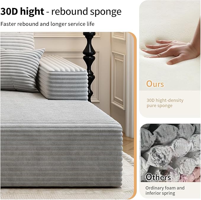 107.5" Cloud Modular Sectional Couch with 1 Ottoman,Modern Minimalist Upholstered Couches, Comfort U Shaped Sofa for Living Room,Deep Seat Corner Couch，No Assembly Required (Grey,Left Facing Chaise)