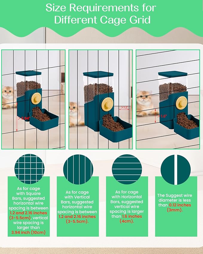 Hanging Automatic Pet Food Dispenser, Auto Gravity Rabbit Ferret Bunny Hedgehog Feeder Dispenser, Cat Dog Food Bowl for Cage Hanging (Dark Blue)